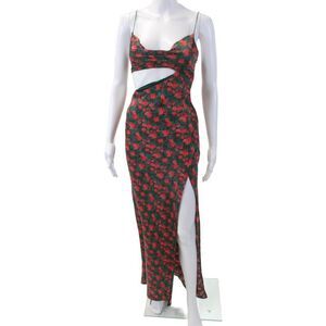 Kiss The Sky Womens Floral Sleeveless Cutout Maxi Dress Green Red Size XXS